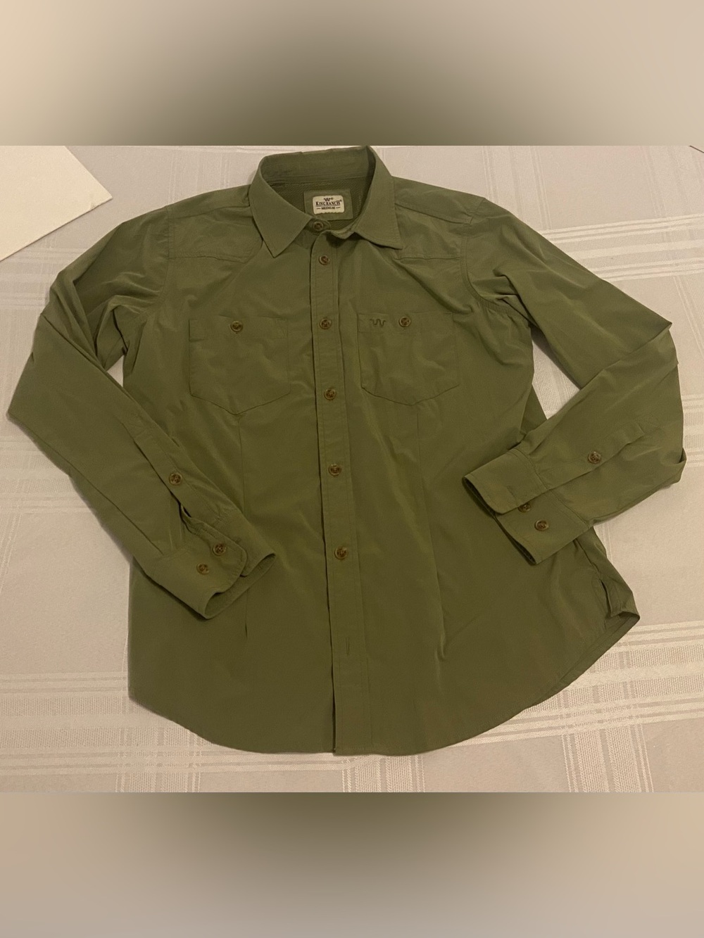 Men’s KING RANCH Olive Green Long-Sleeve Work Shirt, M